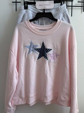 Since Forever Pink Star 3 Piece Lounge Set Shorts Socks Size Large NWT